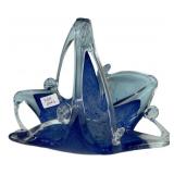 Murano-Style Blue Art Glass Basket