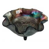 Carnival Glass Ruffled Footed Bowl