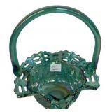 Green Carnival Glass Basket Weave