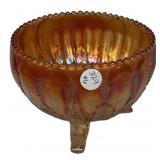 Marigold Carnival Glass Footed Bowl