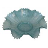 Ice Blue Ruffled Edge Pattern Glass Bowl