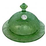 Green Depression Glass Butter Dish