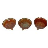 3 Carnival Glass Footed Berry Bowls