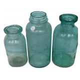 Antique Aqua Glass Fruit Jars Set of 3