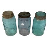Lot of 3 Antique Glass Canning Jars