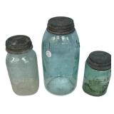 Antique Mason Jars Lot of 3 w/ Lids
