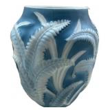 Phoenix Glass Fern Pattern Blue Vase