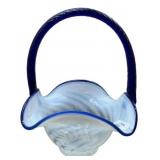 Art Glass Basket Cobalt Blue Handle