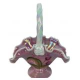 Fenton Pink Iridescent Glass Basket
