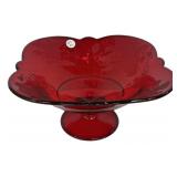 Ruby Red Glass Footed Compote Bowl