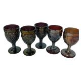 Carnival Glass Grape Pattern Goblets x5