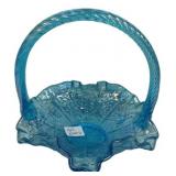 Blue Glass Ruffled Edge Basket