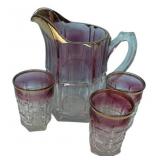 EAPG Ruby Flash Pitcher & Glasses Set