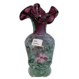 Fenton Style Hand-Painted Glass Vase