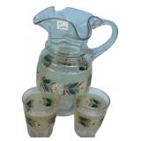 Hand-Painted Glass Pitcher & Cups Set