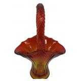 Amberina Glass Basket Twisted Handle