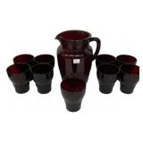 Ruby Red Glass Pitcher & 8 Tumblers Set