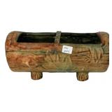Carved Wood Log-Form Footed Planter