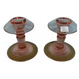 Pink Depression Glass Candlestick Pair