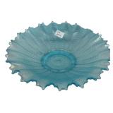 Blue Pressed Glass Ruffled Edge Bowl