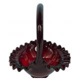 Ruby Red Glass Ruffled Edge Basket