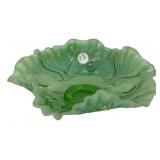 Green Opalescent Glass Ruffled Bowl
