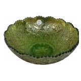 Green Pressed Glass Serving Bowl