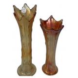 Pair Carnival Glass Tree Trunk Vases