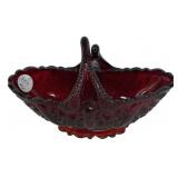 Ruby Red Pressed Glass Basket