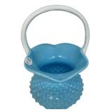 Blue Milk Glass Diamond Point Basket