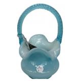 Blue Opalescent Glass Basket Twisted Handle