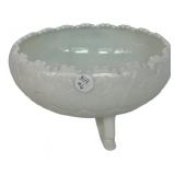 Milk Glass Footed Bowl Beaded Rim