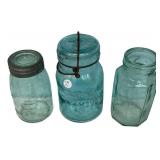 Lot of 3 Antique Glass Canning Jars