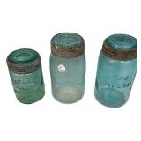 Antique Mason Jars Set of 3 w/ Lids