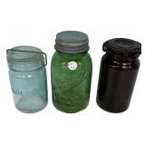 Lot of 3 Antique Glass Canning Jars