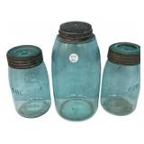 Antique 'The Gem' Aqua Glass Jars Lot