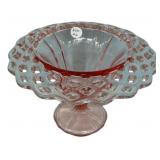 Pink Glass Open Lace Edge Compote
