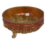Marigold Carnival Glass Footed Bowl