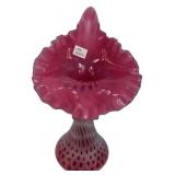 Fenton Cranberry Opalescent Coin Dot Vase