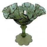 Green Glass Ruffled Edge Compote