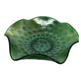Green Art Glass Ruffled Edge Bowl