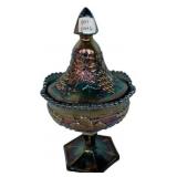 Carnival Glass Covered Compote Grape