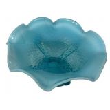 Blue Opalescent Ruffled Glass Bowl
