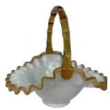 Fenton Milk Glass Basket Amber Crest