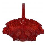 Red Fenton Glass Ruffled Edge Basket