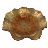 Marigold Carnival Glass Ruffled Bowl