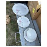 Pink china set, plates dessert plates, cups and