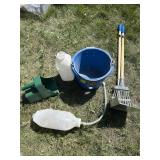 Milk bucket, bottles, dog cleanup kit