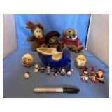 Christmas Lot - blue ceramic sled, Santa eggs,