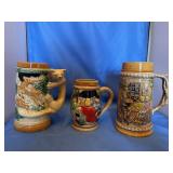 Vintage 3 Beer Steins - Made in Japan - boars,